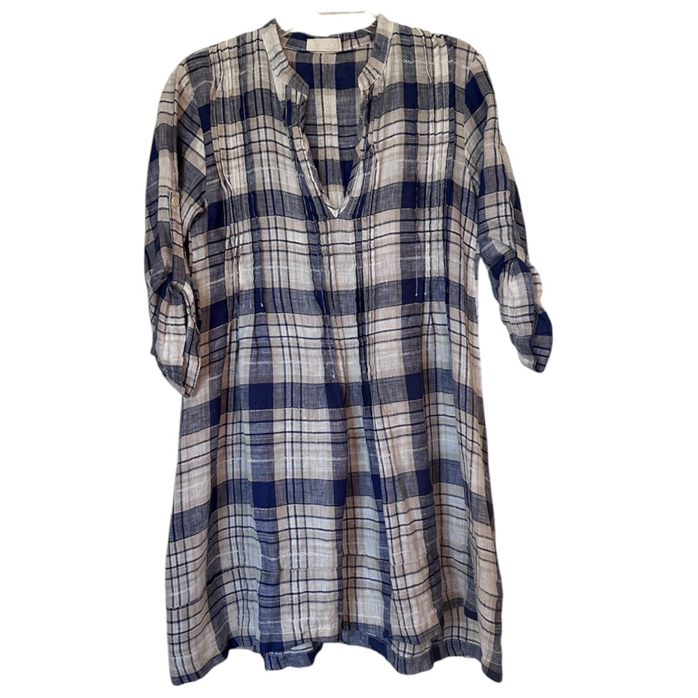 CP Shade Regina 100% Linen Plaid Tunic Top Size XS
